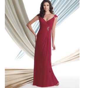 MONTAGE BY MON CHERI 113932 POPPY STRETCH MOCK WRAP BEADED A LINE FORMAL GOWN
